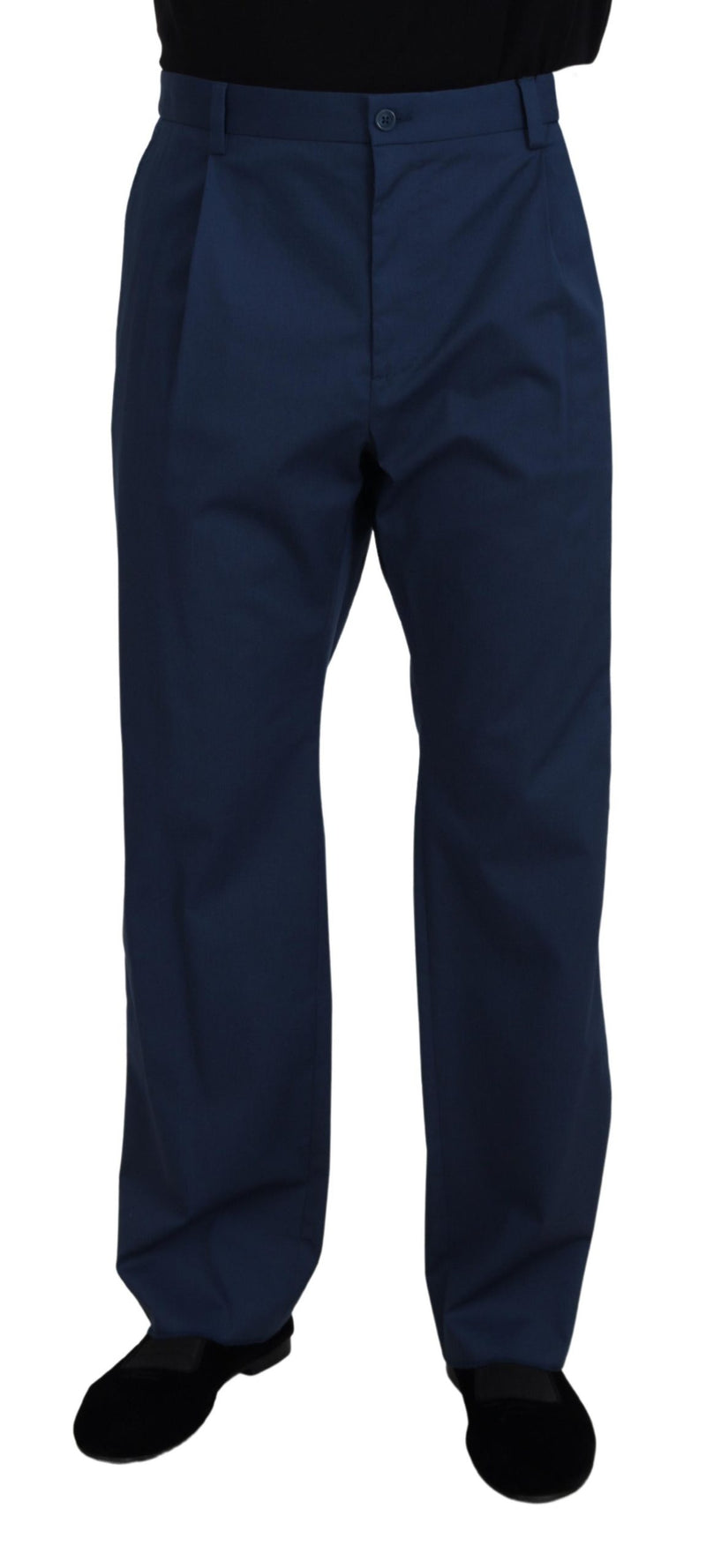 Blue Cotton Straight Fit Pants-Dolce & Gabbana-LabelTerrace.com