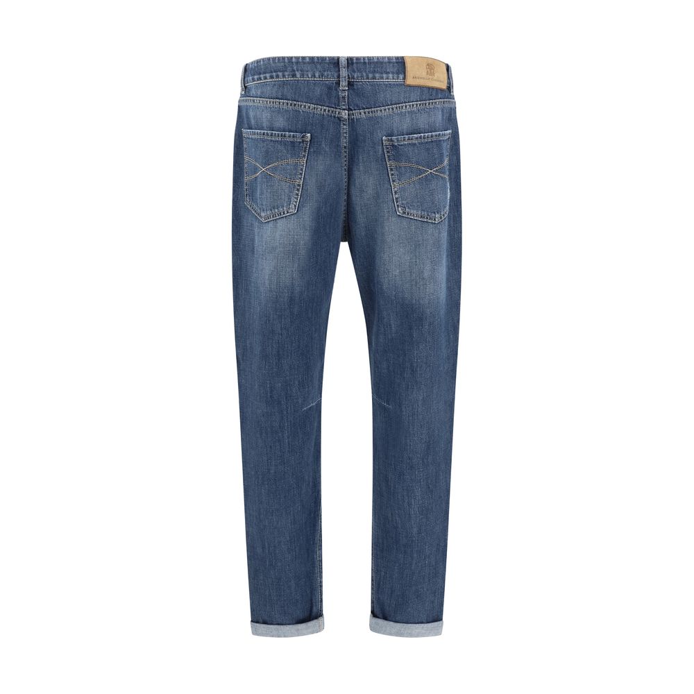 Blue Cotton Straight-Leg Jeans