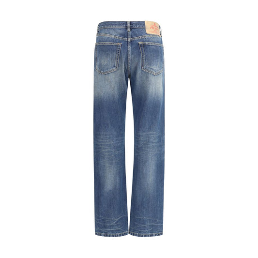 Blue Cotton Straight-Leg Jeans