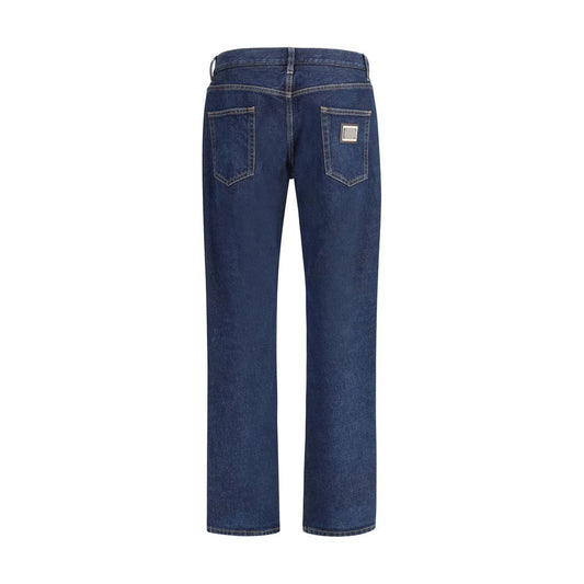 Blue Cotton Straight-Leg Jeans