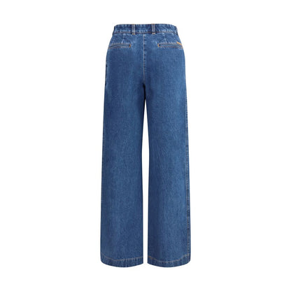 Blue Cotton Straight-Leg Jeans