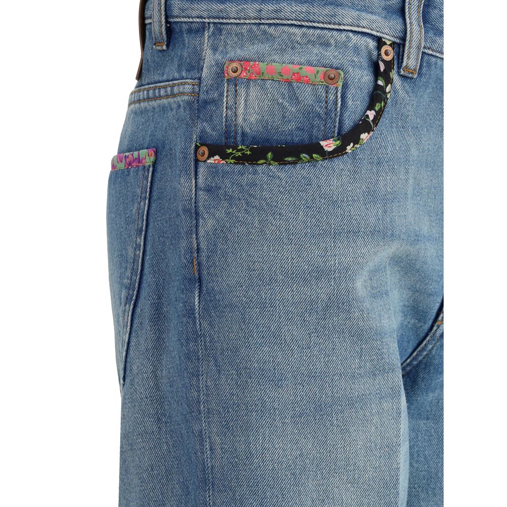 Blue Cotton Straight-Leg Jeans