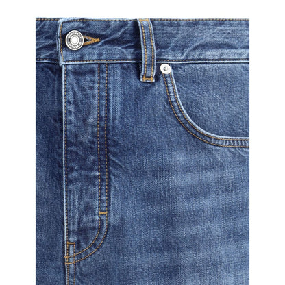 Blue Cotton Straight-Leg Jeans