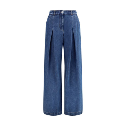 Blue Cotton Straight-Leg Jeans