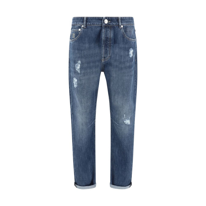 Blue Cotton Straight-Leg Jeans