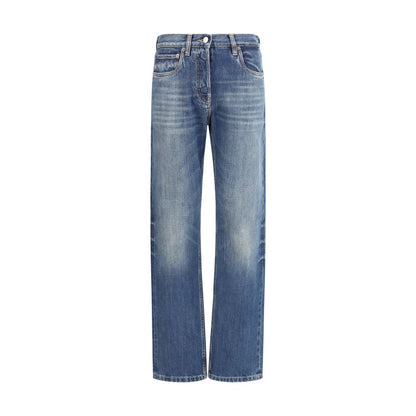 Blue Cotton Straight-Leg Jeans