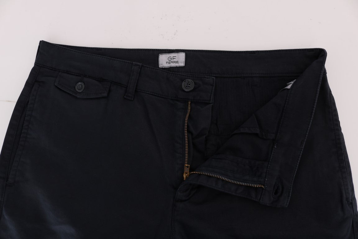 Blue Cotton Stretch Chinos Pants-GF Ferre-LabelTerrace.com