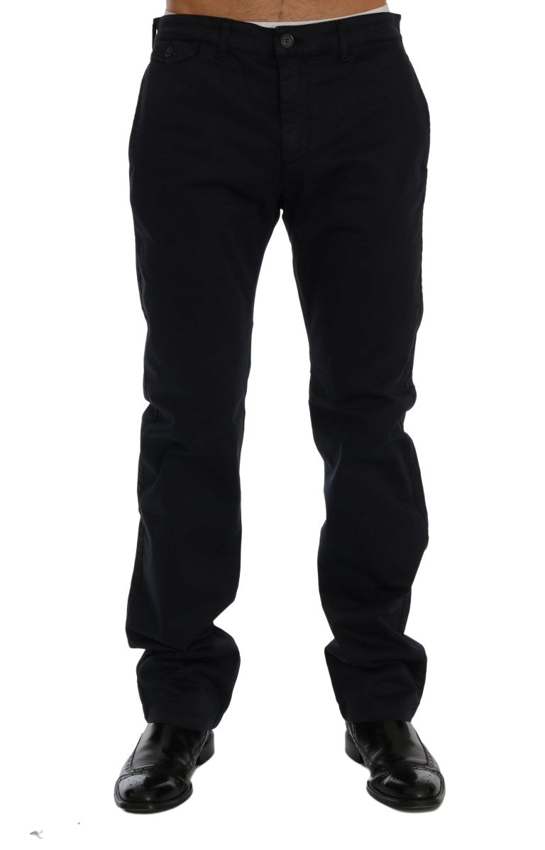 Blue Cotton Stretch Chinos Pants-GF Ferre-LabelTerrace.com