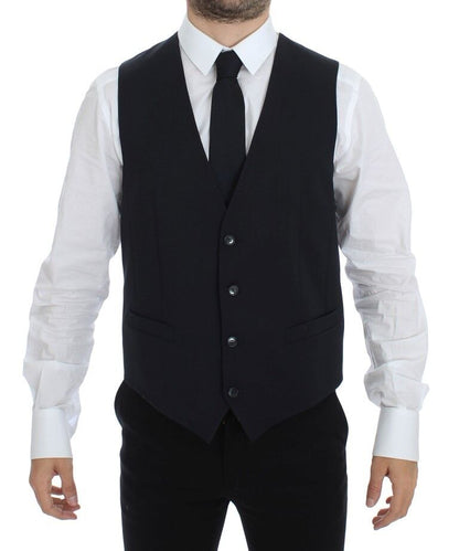 Blue Cotton Stretch Dress Vest Blazer-Dolce & Gabbana-LabelTerrace.com