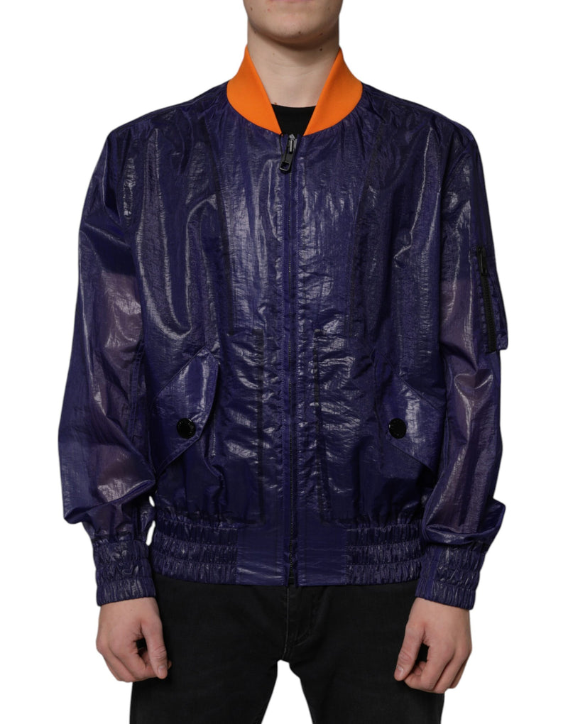 Blue Cotton Stretch Full Zip Bomber Jacket-Dolce & Gabbana-LabelTerrace.com