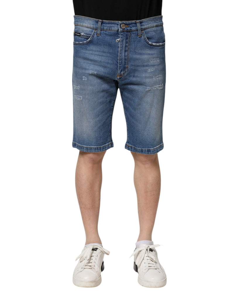 Blue Cotton Stretch Men Denim Bermuda Shorts-Dolce & Gabbana-LabelTerrace.com