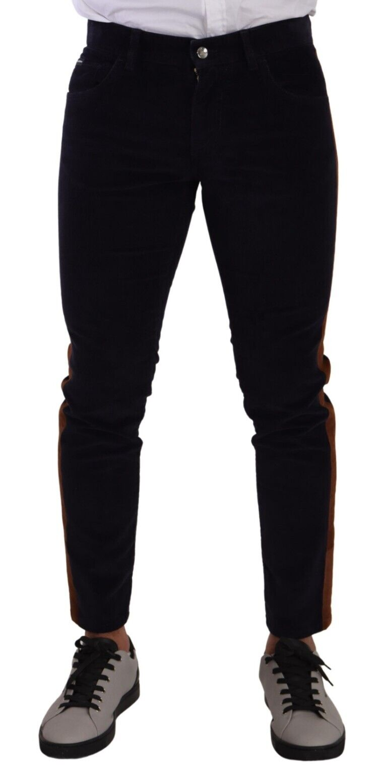 Blue Cotton Stretch Skinny Corduroy Jeans-Dolce & Gabbana-LabelTerrace.com