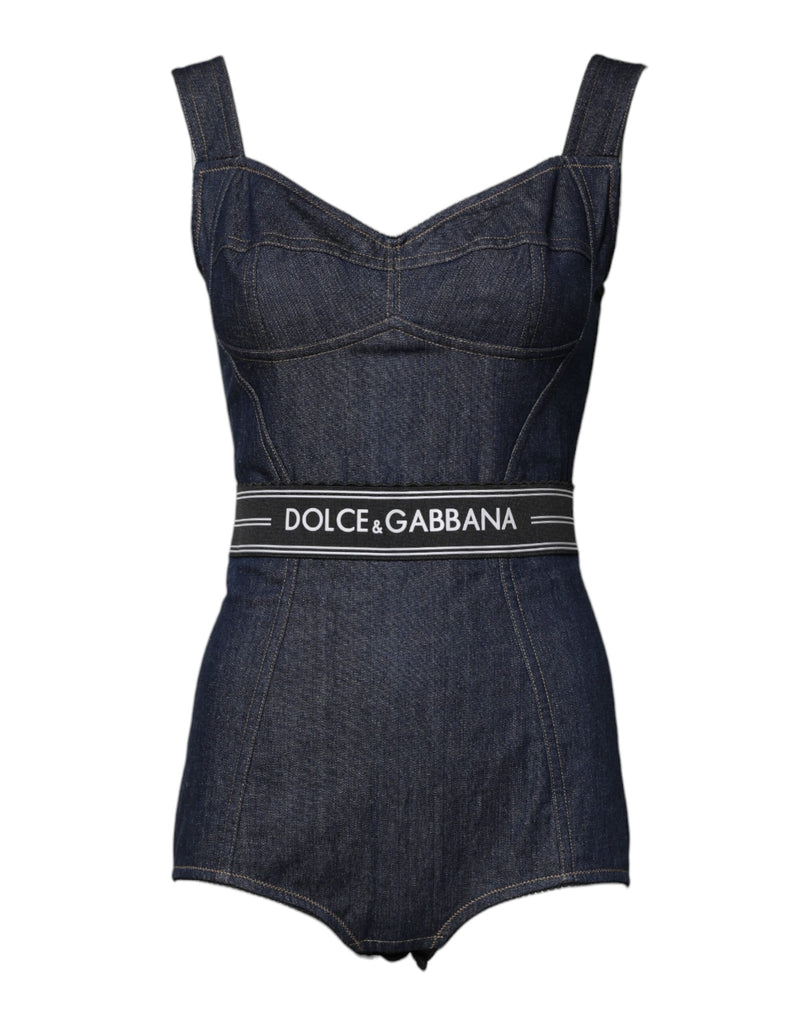 Blue Cotton Stretch Sleeveless Bodycon Denim Bodysuit-Dolce & Gabbana-LabelTerrace.com