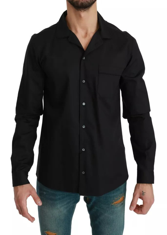 Blue Cotton Striped Pajama Lounge Shirt-Dolce & Gabbana-LabelTerrace.com