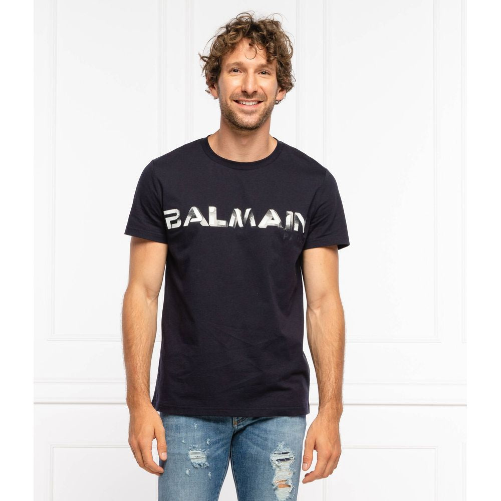 Blue Cotton T-Shirt-Balmain-LabelTerrace.com