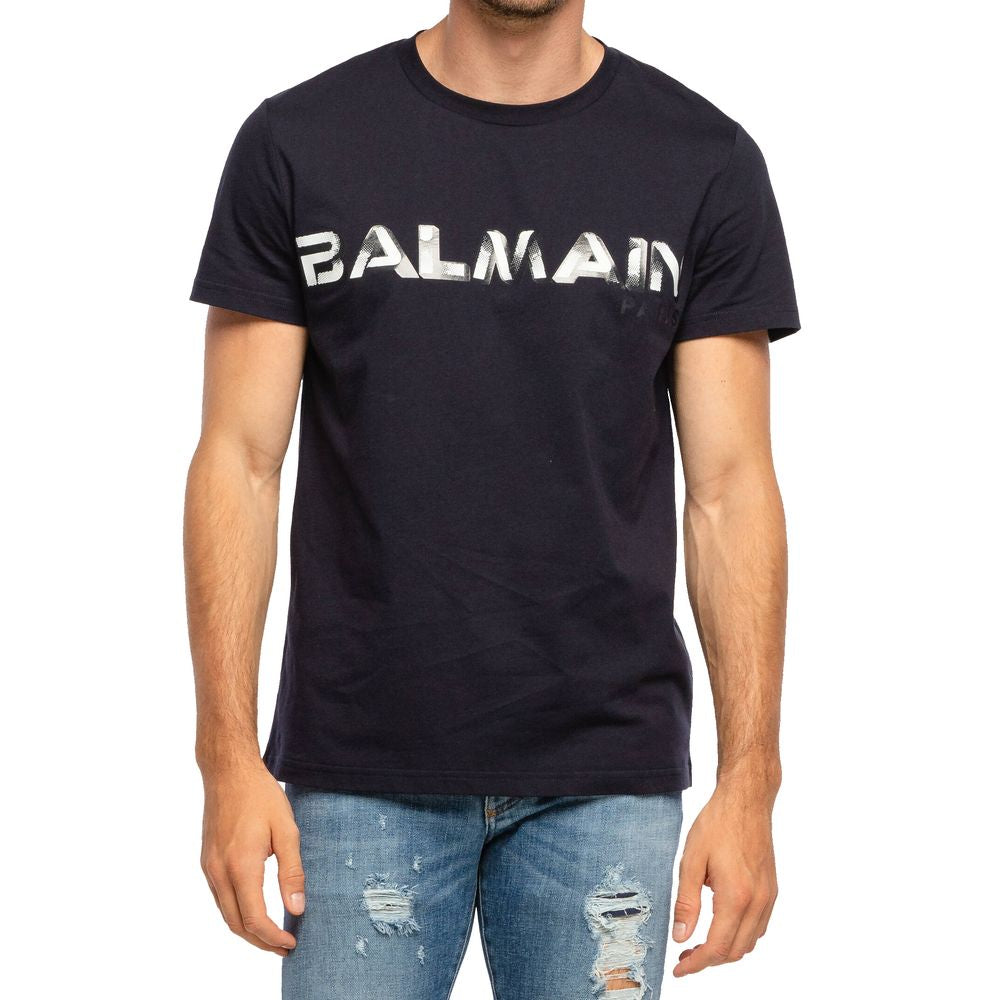 Blue Cotton T-Shirt-Balmain-LabelTerrace.com