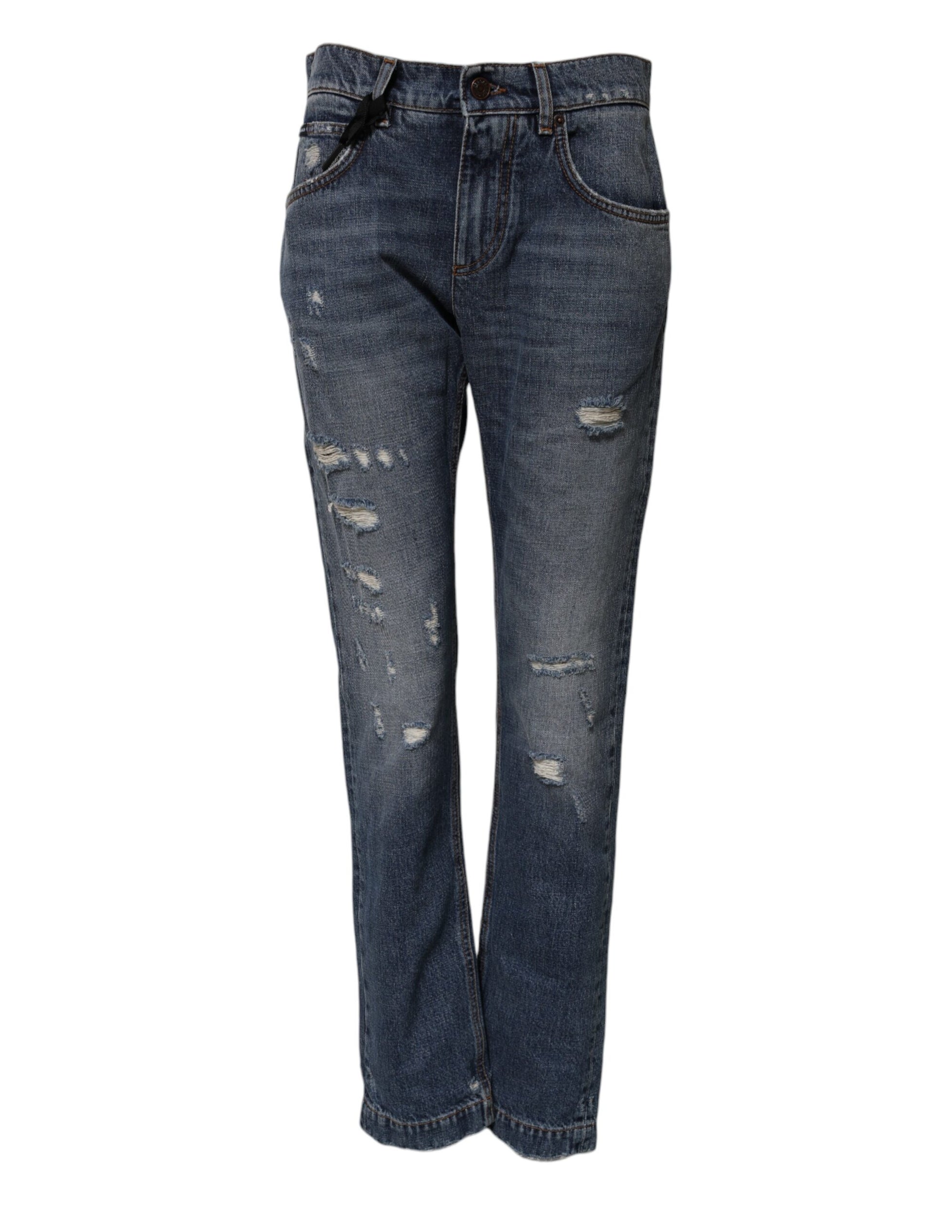 Blue Cotton Tattered Boyfriend Denim Jeans-Dolce & Gabbana-LabelTerrace.com