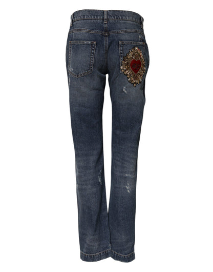 Blue Cotton Tattered Boyfriend Denim Jeans-Dolce & Gabbana-LabelTerrace.com