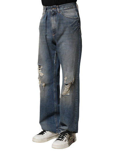 Blue Cotton Tattered Men Denim Jeans-Dolce & Gabbana-LabelTerrace.com