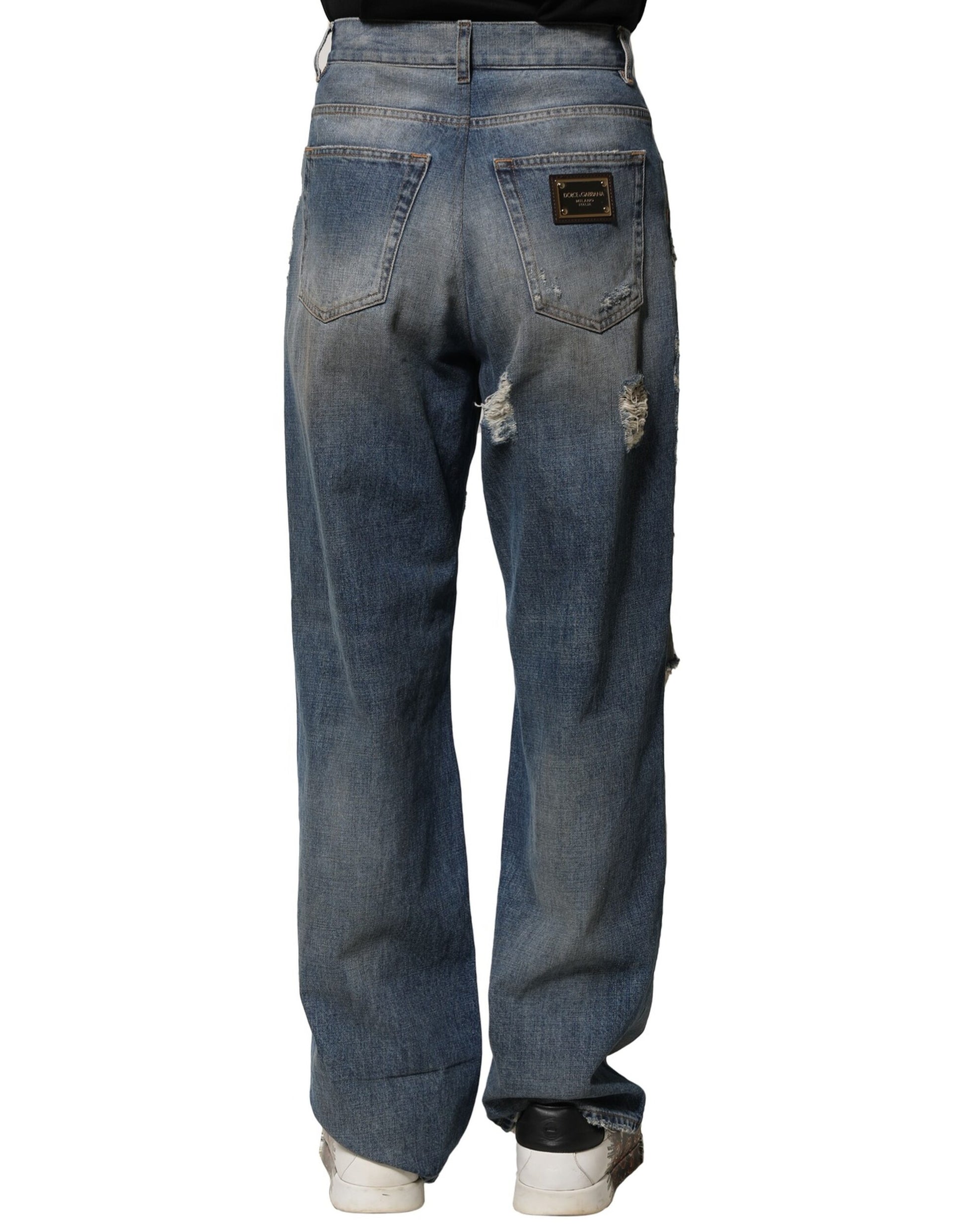 Blue Cotton Tattered Men Denim Jeans-Dolce & Gabbana-LabelTerrace.com