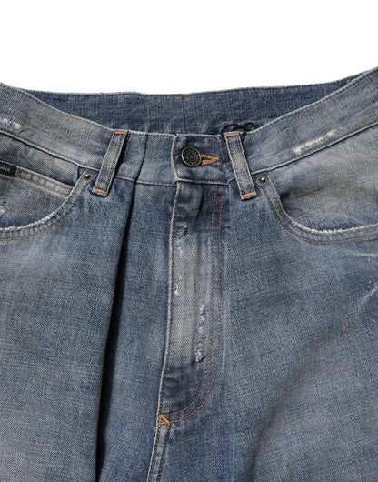 Blue Cotton Tattered Men Denim Jeans-Dolce & Gabbana-LabelTerrace.com