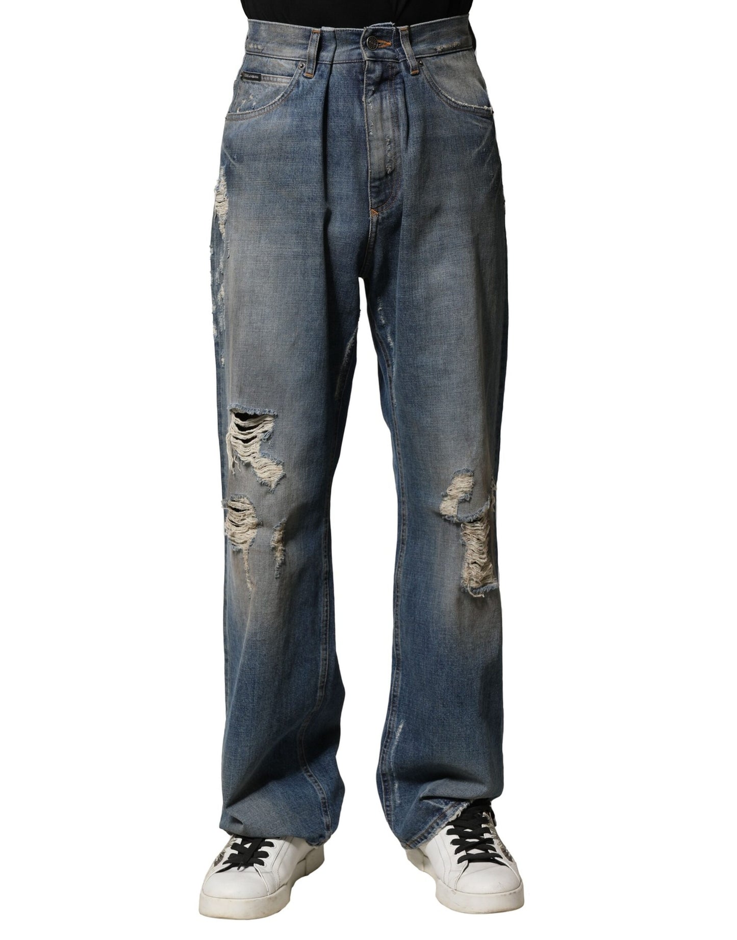 Blue Cotton Tattered Men Denim Jeans-Dolce & Gabbana-LabelTerrace.com