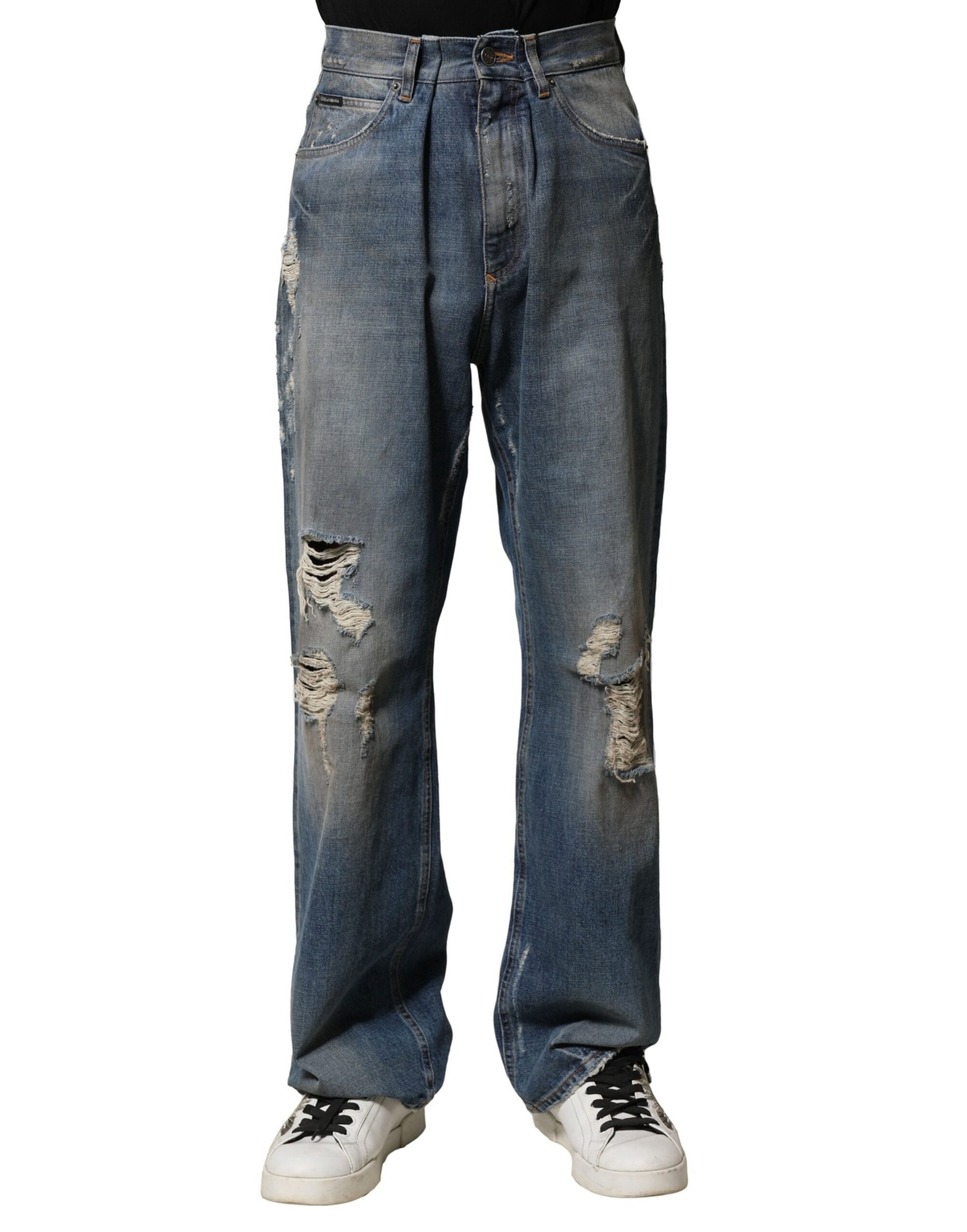 Blue Cotton Tattered Men Denim Jeans-Dolce & Gabbana-LabelTerrace.com