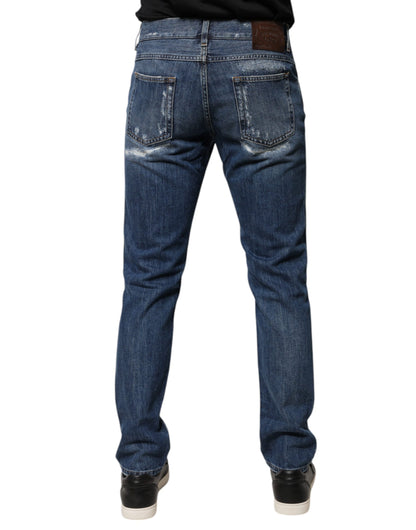 Blue Cotton Tattered Skinny Denim Jeans-Dolce & Gabbana-LabelTerrace.com