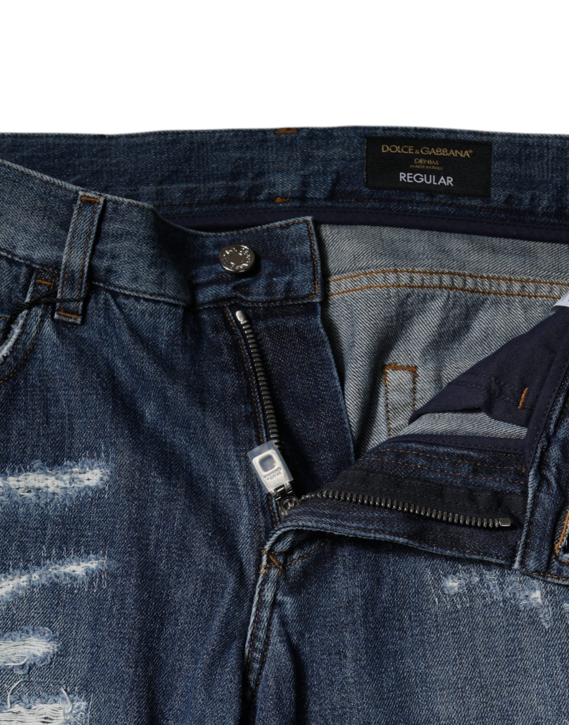 Blue Cotton Tattered Skinny Denim Jeans-Dolce & Gabbana-LabelTerrace.com