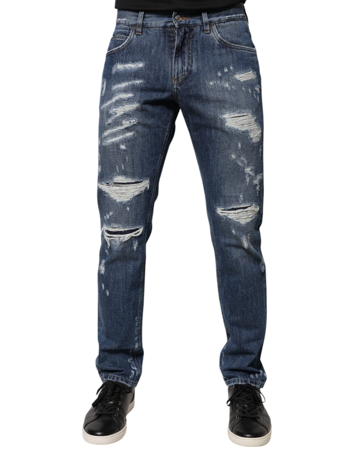 Blue Cotton Tattered Skinny Denim Jeans-Dolce & Gabbana-LabelTerrace.com
