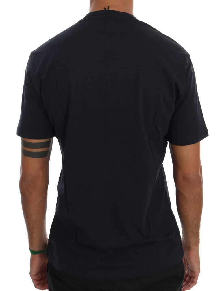 Blue Cotton V-neck T-Shirt-Daniele Alessandrini-LabelTerrace.com