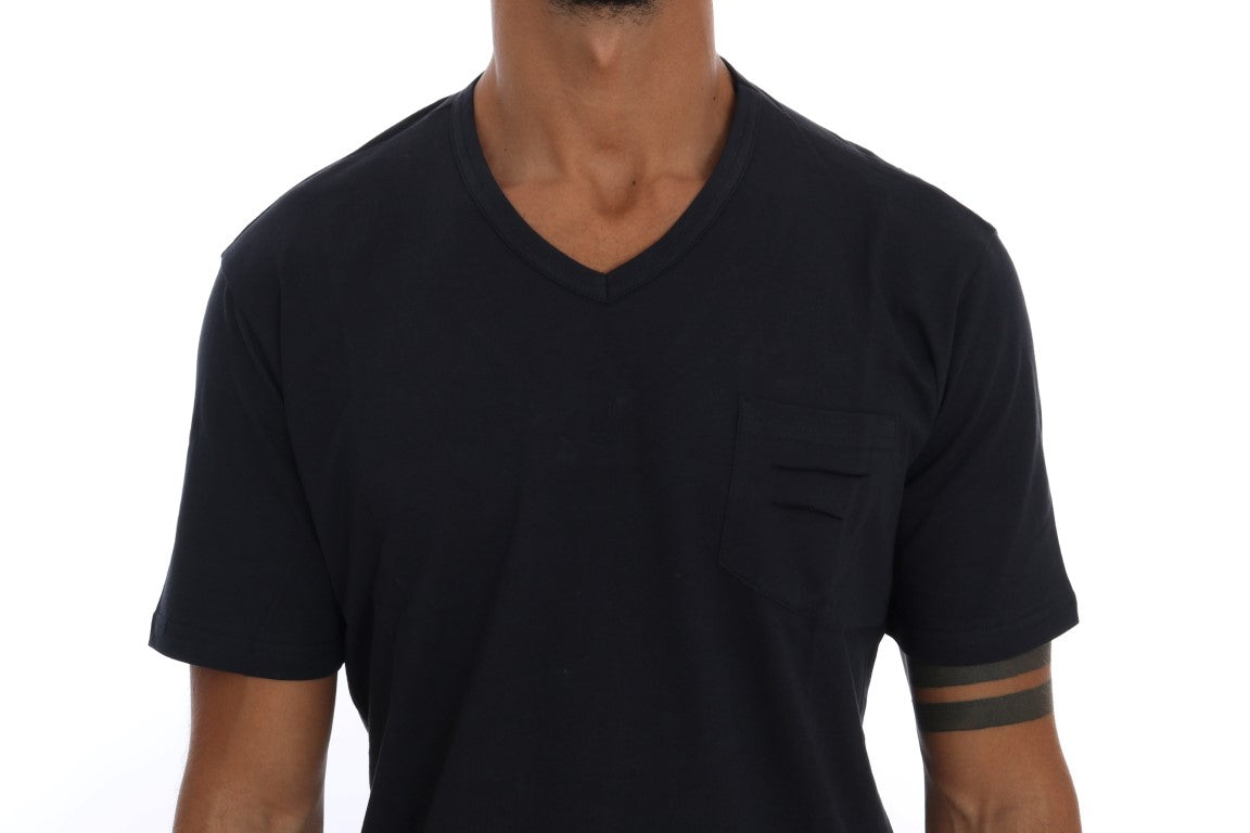 Blue Cotton V-neck T-Shirt-Daniele Alessandrini-LabelTerrace.com