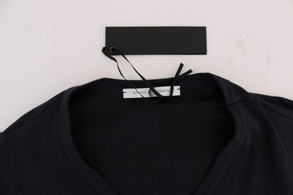 Blue Cotton V-neck T-Shirt-Daniele Alessandrini-LabelTerrace.com