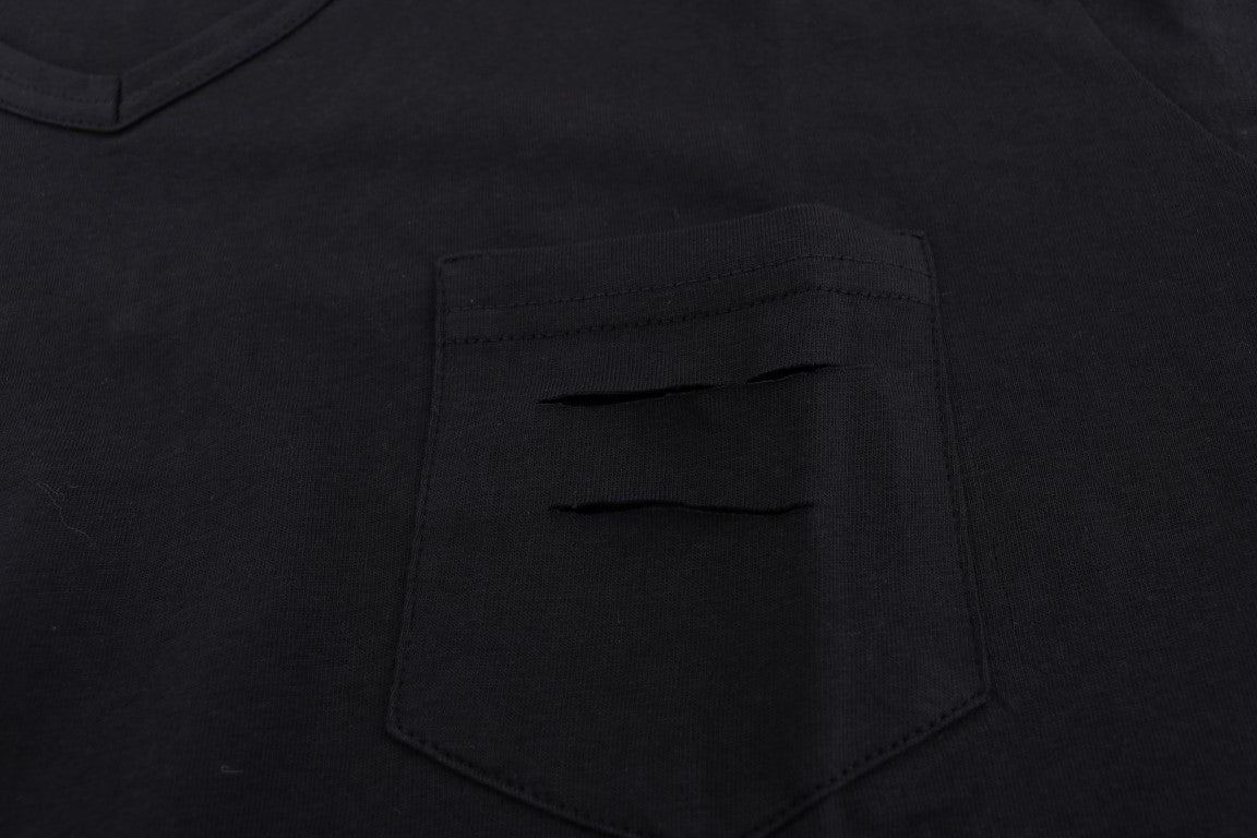 Blue Cotton V-neck T-Shirt-Daniele Alessandrini-LabelTerrace.com