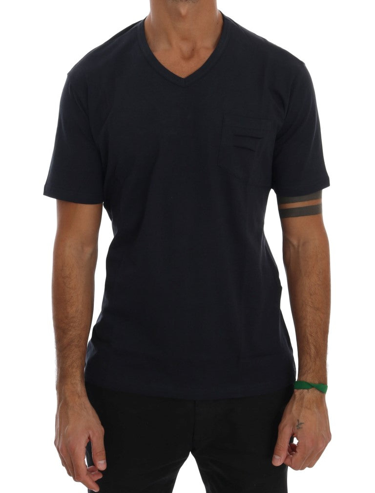 Blue Cotton V-neck T-Shirt-Daniele Alessandrini-LabelTerrace.com