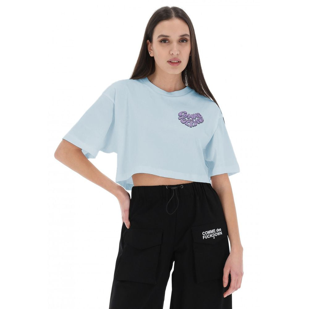 Blue Cotton Women T-Shirt-Comme Des Fuckdown-LabelTerrace.com