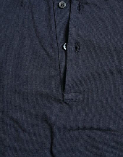 Blue Crown Patch Cotton Collared Men Polo T-shirt