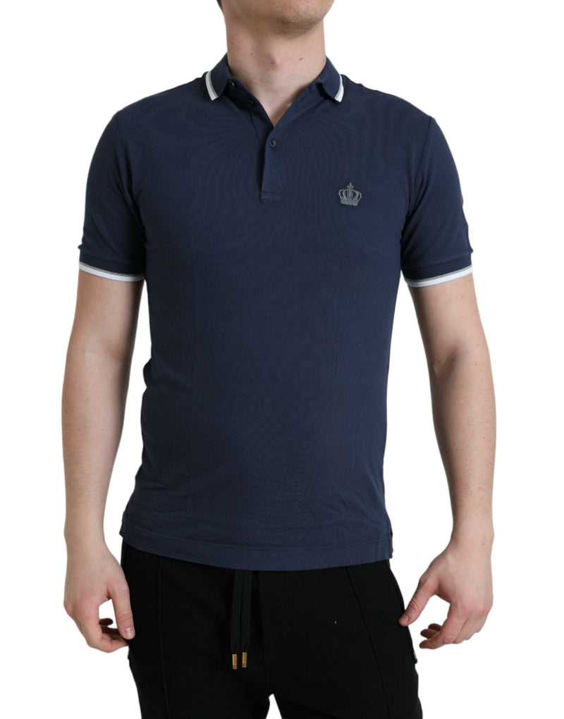 Blue Crown Patch Cotton Collared Men Polo T-shirt-Dolce & Gabbana-LabelTerrace.com