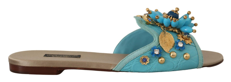 Blue Crystal Exotic Leather Blue Crystal Sandals-Dolce & Gabbana-LabelTerrace.com