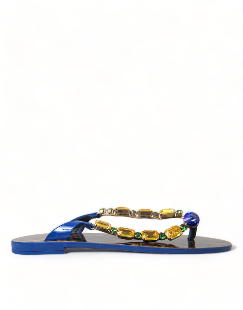 Blue Crystals Flats Sandals Beachwear Shoes-Dolce & Gabbana-LabelTerrace.com