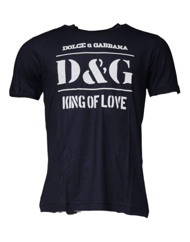 Blue D&G King Of Love Cotton Crew Neck T-shirt-Dolce & Gabbana-LabelTerrace.com