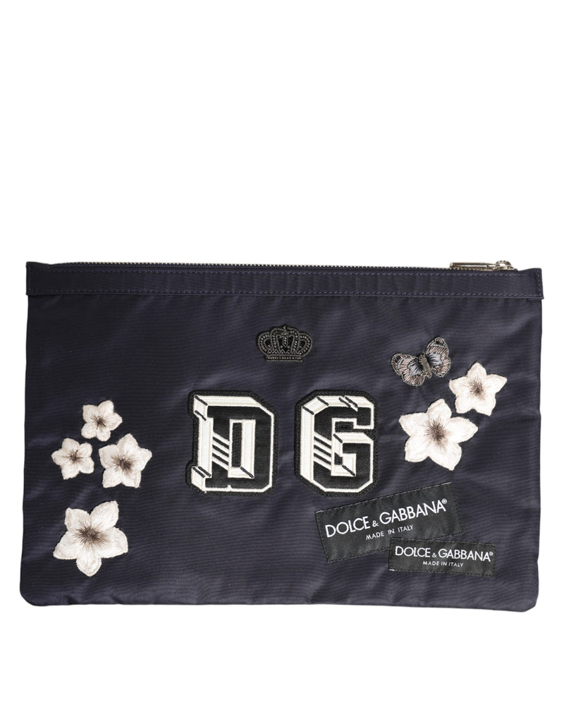 Blue DG Logo Patch Embellished Pouch Clutch Men Borse Bag-Dolce & Gabbana-LabelTerrace.com