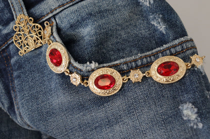 Blue Denim Crystal Embellished Pants Jeans