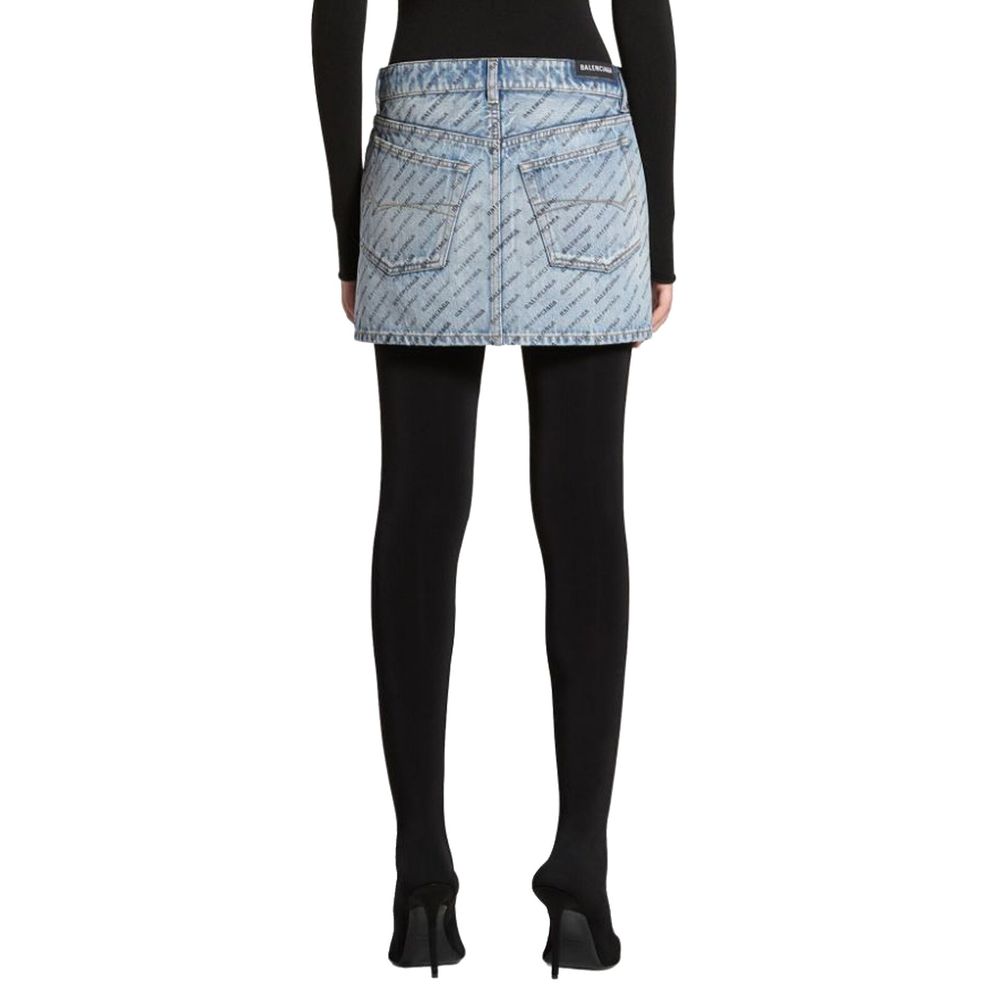 Logo Print Denim Skirt-Balenciaga-LabelTerrace.com
