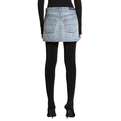 Logo Print Denim Skirt-Balenciaga-LabelTerrace.com
