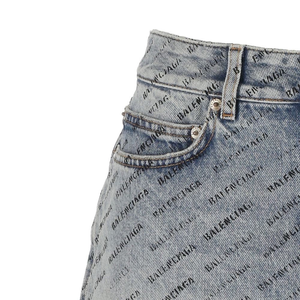 Logo Print Denim Skirt-Balenciaga-LabelTerrace.com