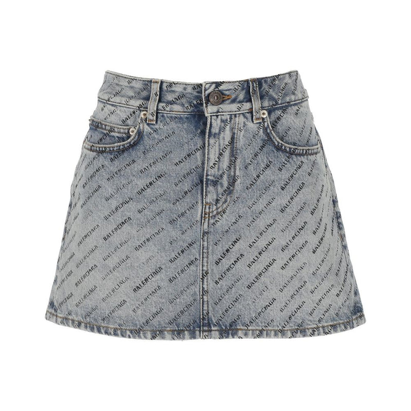 Logo Print Denim Skirt-Balenciaga-LabelTerrace.com