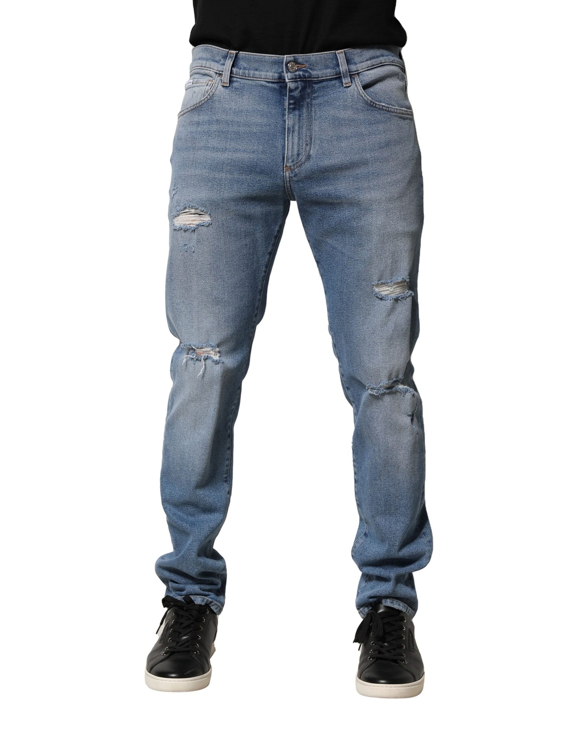 Blue Distressed Cotton Slim Men Denim Jeans-Dolce & Gabbana-LabelTerrace.com