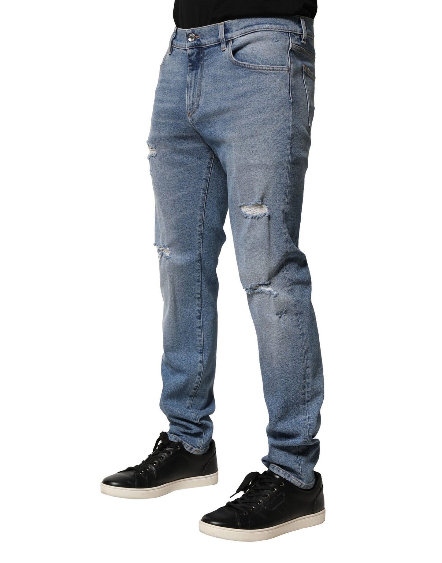 Blue Distressed Cotton Slim Men Denim Jeans-Dolce & Gabbana-LabelTerrace.com