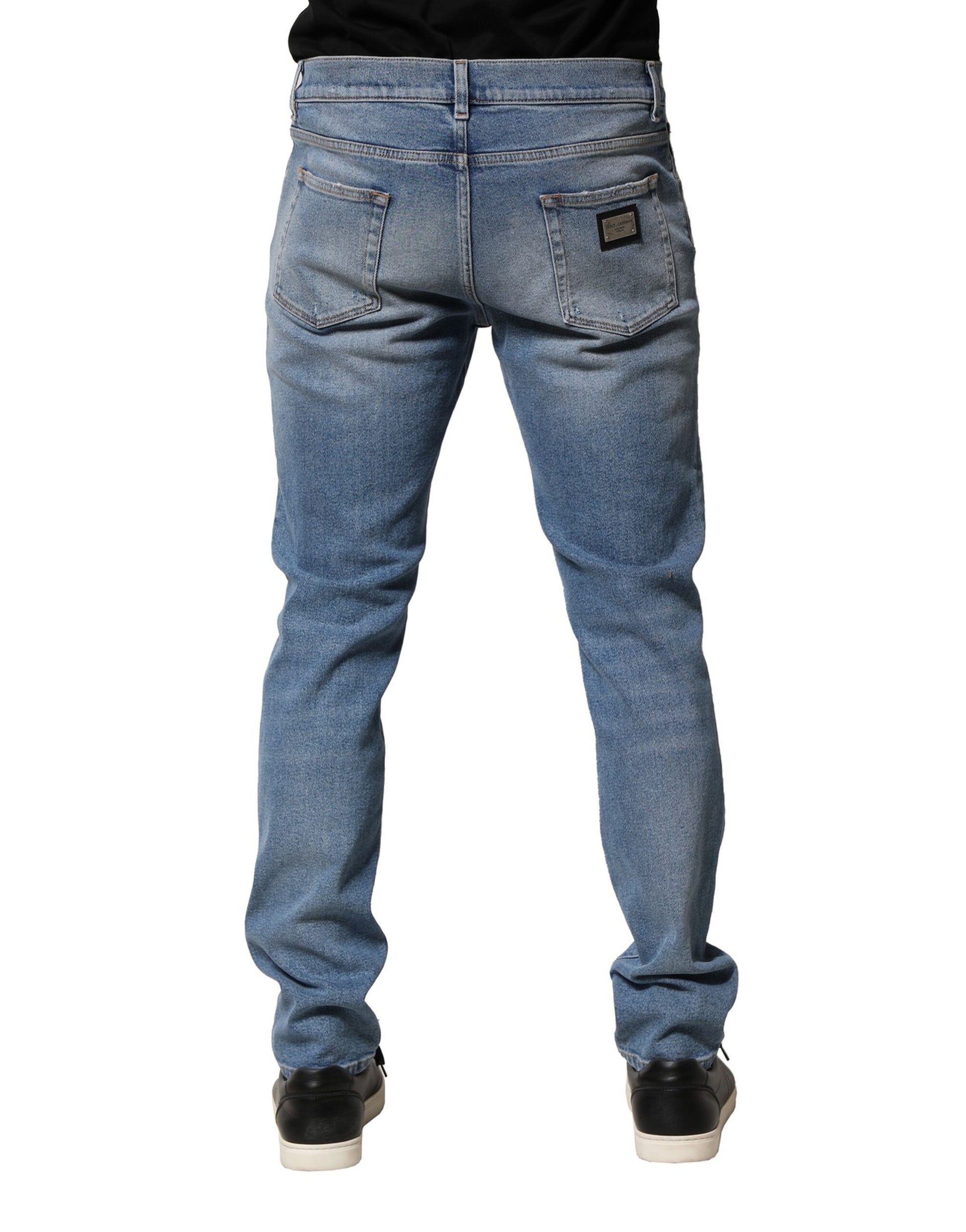 Blue Distressed Cotton Slim Men Denim Jeans-Dolce & Gabbana-LabelTerrace.com